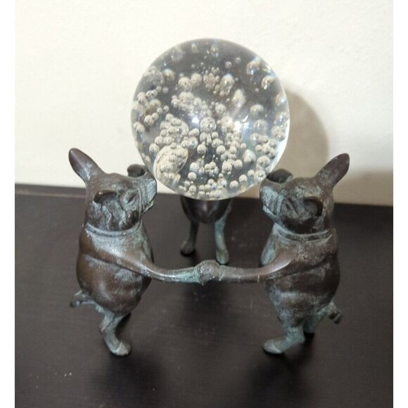 San Pacific Aged Bronze Pig Orb Holder with Controlled bubble paperweight